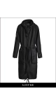 Elegancki czarny płaszcz swetrowy z kapturem wiazany w talii w sportowym stylu idealny na wiosnę Sjofne Eleganckie płasz