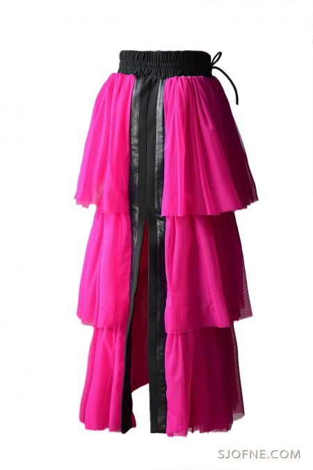 Różowa spódnica  z falbanami pink dress SJOFNE.COM