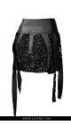 Krótka spódnica mini z czarnych cekinow, oryginalna czarna cekinowa spódnica z imitacją skórySjofne