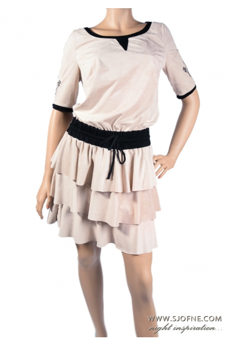 zamszowa sukienka z falbanami Beige chamois dress with flounce Бежевое платье из замши с флагом sjofne