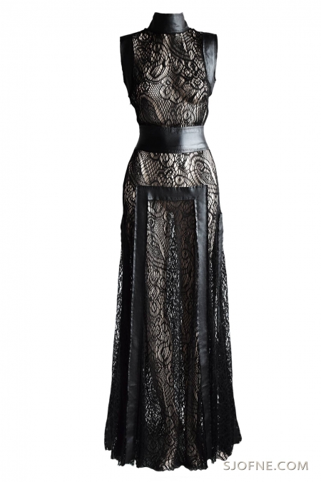 Długa sukienka z koronki black dress with lace черное бархатное платье с кружевом sjofne