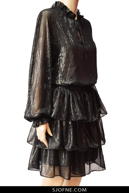 Sukienka czarno zlota  z falbanami w stylu boho Sjofne