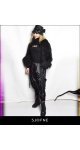 Elegancki czarny Bucket hat ze skóry ocieplany podwójny z kokardą Sjofne- Polski projektant mody