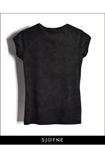 Czarna, skórzana bluzka wygodna na co dzień i do pracy Sjofne Ubrania od projektanta mody -Sklep internetowy
