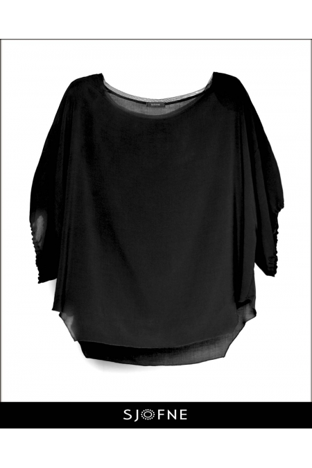Elegancka zwiewna czarna bluzka oversize z cekinową aplikacją SJOFNE Stylowe bluzki od projektantki mody