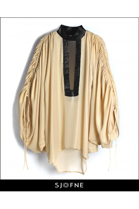 Elegancka złota bluzka imprezowa z szeroimi rękawami Sjofne Sklep internetowy projektanta mody