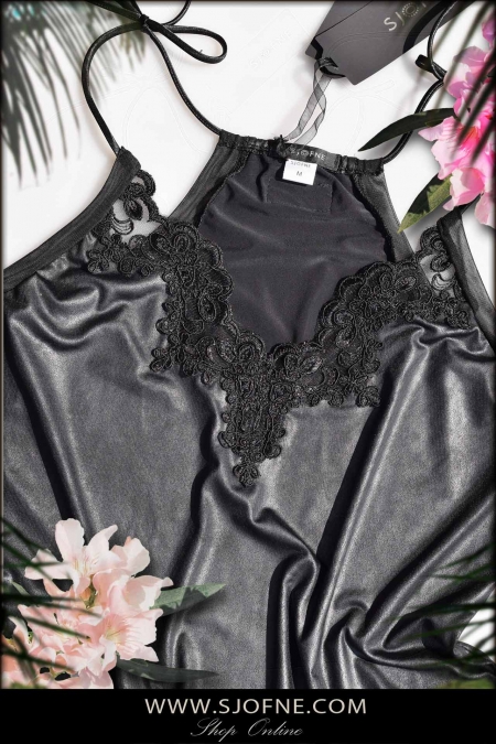 Elegancka bluzka z koronką damska czarna koszulka na ramiączkach Sjofne bluzki od projektanta
