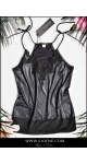 Czarna bluzeczka na ramiączkach z koronką z miękkiej ekoskóry - Sjofne ubrania od projektanta