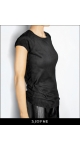 Czarna bluzka z krótkim rękawem z imitacji zamszu idealna do pracy, na co dzień Sjofne Eleganckie bluzki damskie Sklep internetowy