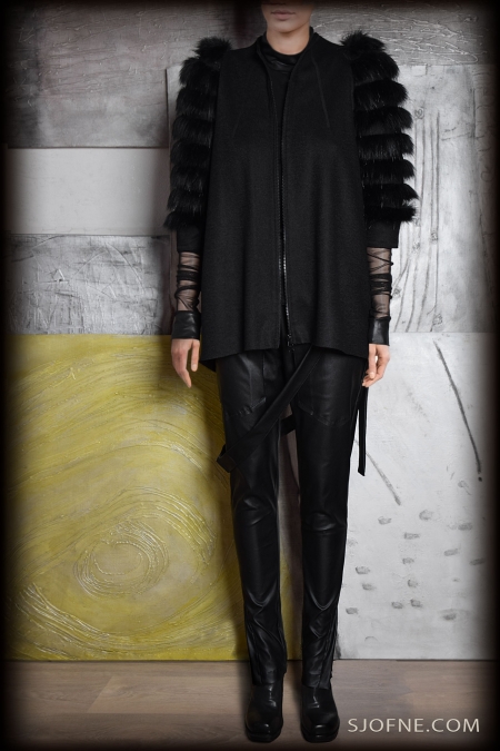 czarny płaszczyk z wełny w stylizacji biznesowej damskiej ze spodniami SJOFNE  black jacket черный пиджак