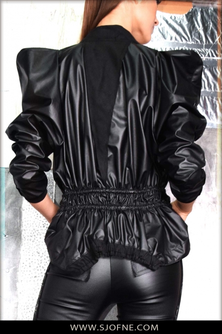 plusize wiosenna krotka kurtka styl lat 80-tych pufiaste rekawy sjofne black jacket