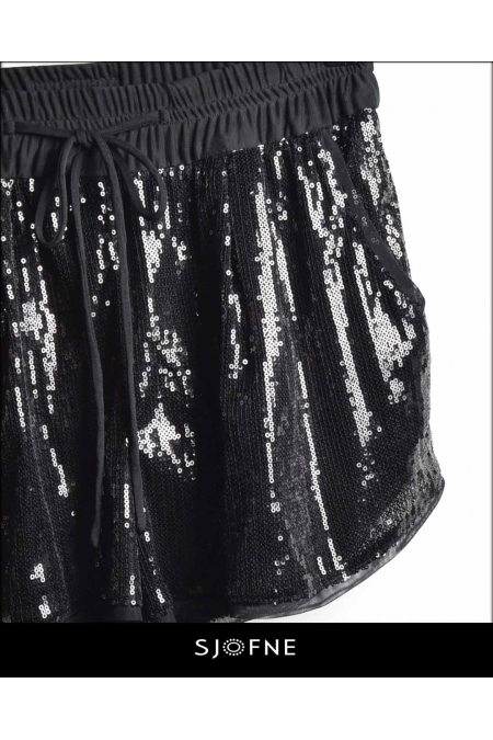 Cekinowe czarne szorty Sjofne ubrania od projektanta