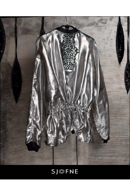 Srebrna kurtka bomberka damska przezroczysta na lato Sjofne silver jacket