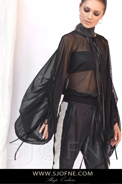 Bluzka z szerokimi rękawami Ubranie na imprezę, czarne spodnie  Sjofne Sylwia Maria Macioła Polski projektant mody