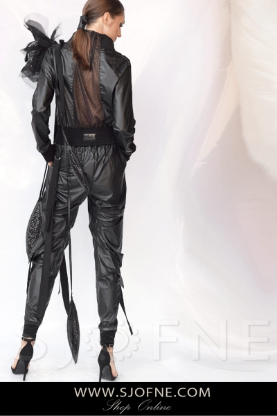 Czarne spodnie i kurtka ze skóry Sjofne Oryginalne ubrania limitowana seria Sylwia Maria Macioła