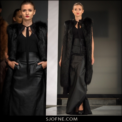 Długie czarne futro suknia z trenem Sjofne -