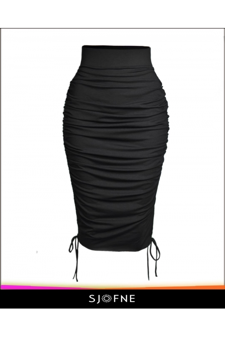 Czarna spódnica ze ściągaczami po bokach z regulowaną długością | SJOFNE | Projektant mody Sklep internetowy