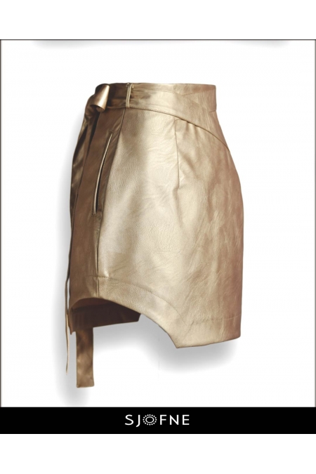 Złota spódnica stylizacja na imprezę z krótką skórzaną spódnicą Sjofne