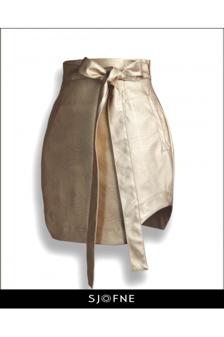 Złota spódnica ołówkowa do kolan z imitacji skóry Sjofne Projektantka mody Sklep internetowy