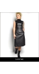 Elegancka czarna spodnica z wysokim stanem ze skory i rozcięciami po bokach SJOFNE Projektantka mody - sklep