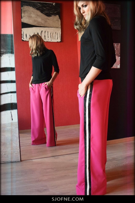 Luźne różowe spodnie z lampasem Sjofne -Projektant mody- sklep internetowypink pants trousers sjofne
