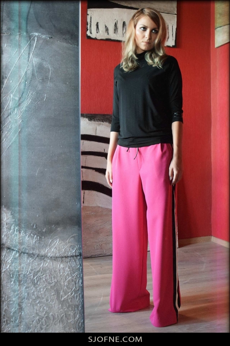 Różowe spodnie z szerokimi nogawkami Sjofne Polski projektant mody Sklep internetowy