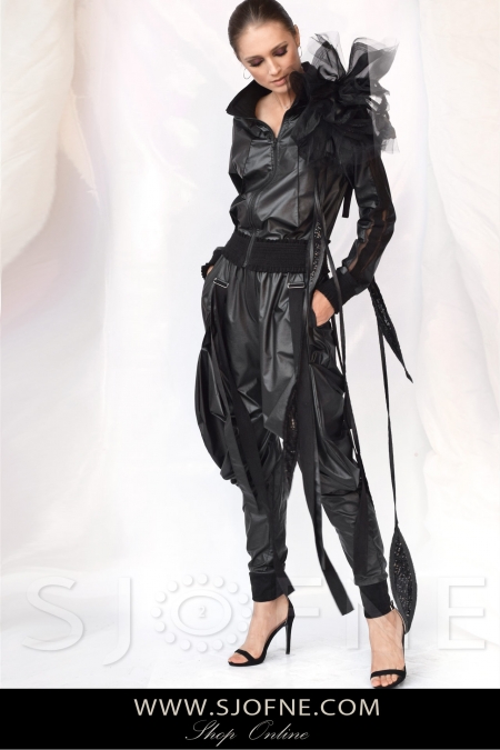 Spodnie skórzane czarne stylowe oryginalne limitowane Sjofne Projektant mody Sylwia Maria Macioła sklep odzieżą damską
