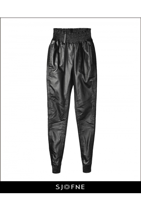 Czarne woskowane spodnie z wysokim stanem Sjofne Polski projektant mody Sklep internetowy