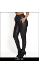 Eleganckie dopasowane spodnie ze eko-skóry czarne Sjofne Designerskie spodnie od projektanki mody spodnie