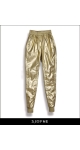 Błyszczące, złote spodnie z imitacji skóry to idealne spodnie na imprezę - Sjofne- Polski projektant mody- Sklep interne