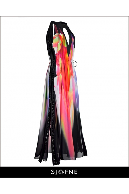 Elegancka długa sukienka z głębokim dekoltem V  | SJOFNE | Unikatowe sukienki wieczorowe