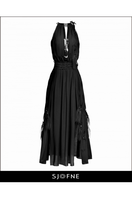 Czarna zwiewna sukienka maxi na lato | SJOFNE | Ekskluzywne sukienki wieczorowe Projektant mody online sklep