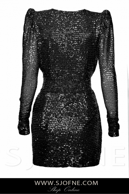 sukienka mini z czarnych cekinow dekolt V  Sjofne