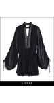 Elegancka czarna sukienka wieczorowa mini z szerokimi rękawami od polskiej projektantki mody Sjofne