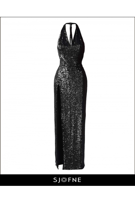 Czarna sukienka z odkrytymi plecami | SJOFNE | Ekskluzywne sukienki wieczorowe Projektant mody online sklep