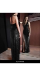 Ekskluzywne sukienki wieczorowe | SJOFNE | sukienka z odkrytymi plecami cekiny czarna z rozcięciem od projektanta mody