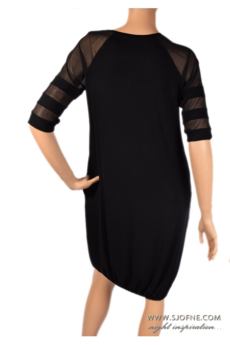 czarna luźna sukienka z dzianiny rękaw do łokcia z kieszeniami black dress  черное платье sjofne