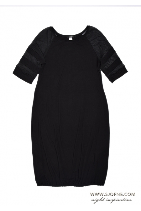 czarna luźna sukienka z dzianiny rękaw do łokcia z kieszeniami black dress  черное платье sjofne