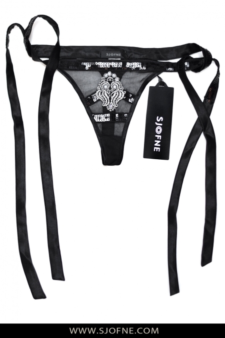 Sexy czarne stringi z krysztalkami Swarovskiego Sjofne-Bielizna erotyczna