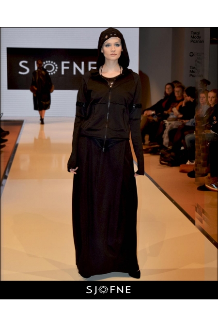 Elegancka czarna, rozpinana bluza z kapturem haftowana z cekinami Sjofne