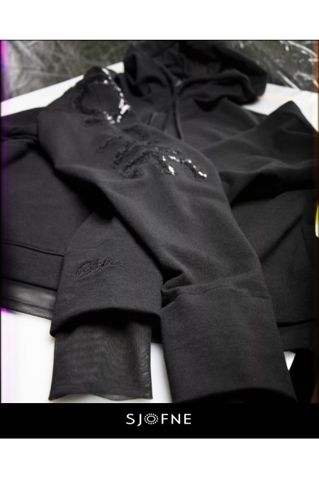 Czarna bluza z kapturem damska bawelniana black hoodie Sjofne