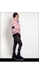 Bluza damska z kominem jasnoróżowa z haftowanymi naszywkami i siateczką przy rękawach | SJOFNE | Projektantka mody Sklep internetowy