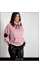 Wyjątkowa bluza damska z szerokim golfem z haftowanymi naszywkami i czarną siateczką | SJOFNE | Polska projektantka mody