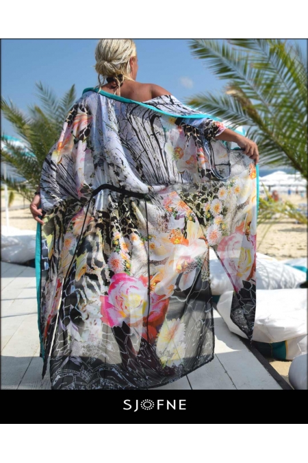 Długie, lekkie kimono, tunika plażowa, kolorowe pareo na plażę Sjofne -moda plażowa