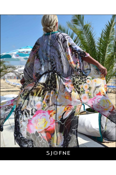Eleganckie kimono, długa tunika narzutka plażowa, kolorowe pareo Sjofne Projektant mody
