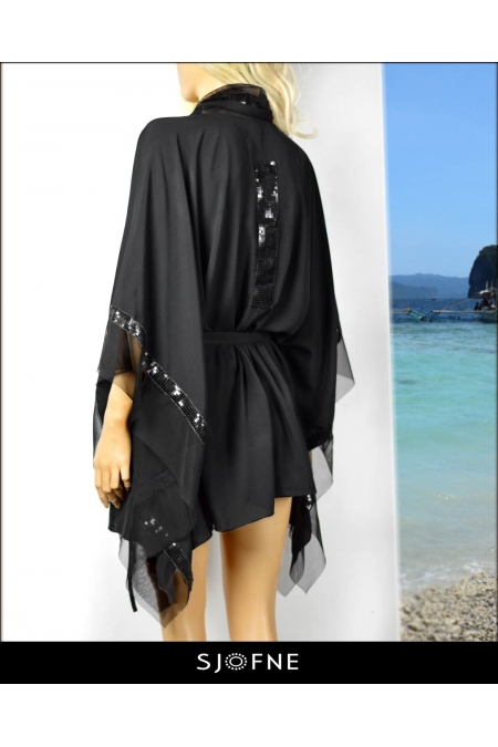 Eleganckie, czarne tuniki wieczorowe i plażowe | SJOFNE |  Luksusowe bluzki damskie | Sklep internetowy