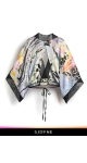Wzorzysta narzutka bluzka kimono wiązana w pasie z dekoltem na plecach - Sjofne - Eleganckie cienkie narzutki damskie