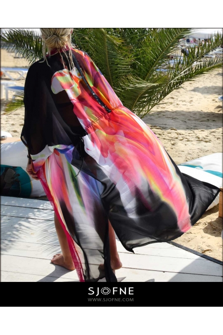 Eleganckie, długie kimono na plażę, narzutka peniuar z cekinami Sjofne
