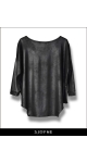 Elegancka czarna luźna bluzka z rękawami 3/4 i dłuższym tyłemto wygodna bluzka wyszczuplająca od projektantki mody Sjofne - Sklep internetowy