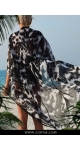 Czarno biały dlugi peniuar kimono na plażę z miękkiego zwiewnego szyfonu Sjofne -